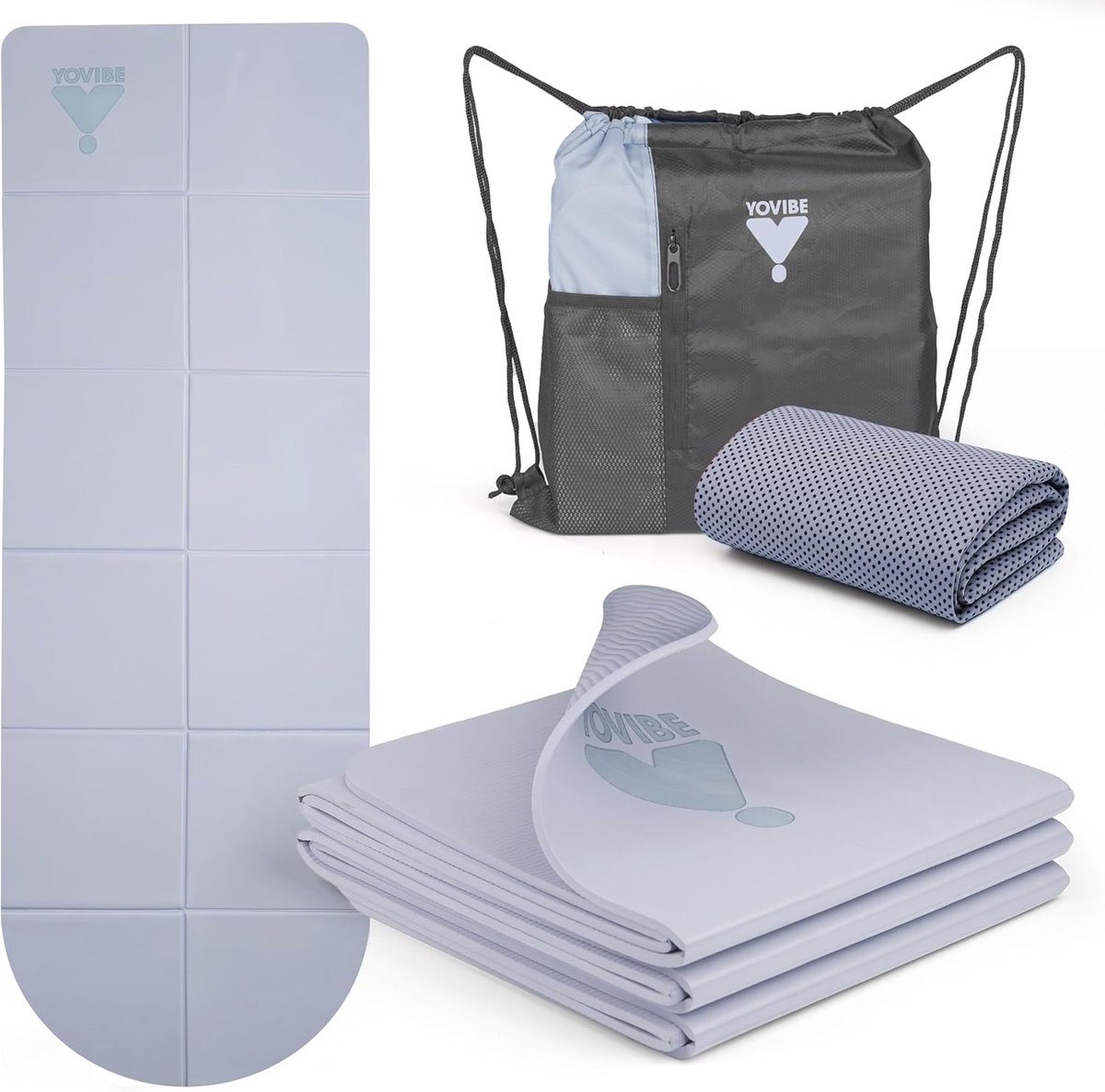 SnelShoppen - YoVibe Yogamat 183 x 60 x 0,6 cm - Antislip Fitnessmat, Extra Dikke TPE Pilatesmat met Tas en Handdoek voor Thuis en Buiten