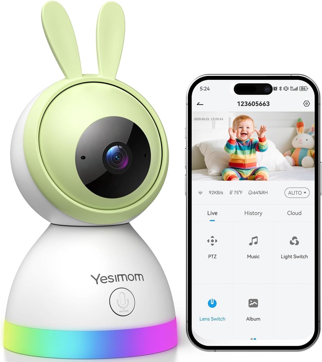 SnelShoppen - Babyfoon met Camera 1080p HD, PTZ 360°, Wifi Video Babycamera met App, IR Nachtzicht, 4x Zoom, Bewegings-/Geluid Detectie, 2-Weg Audio,