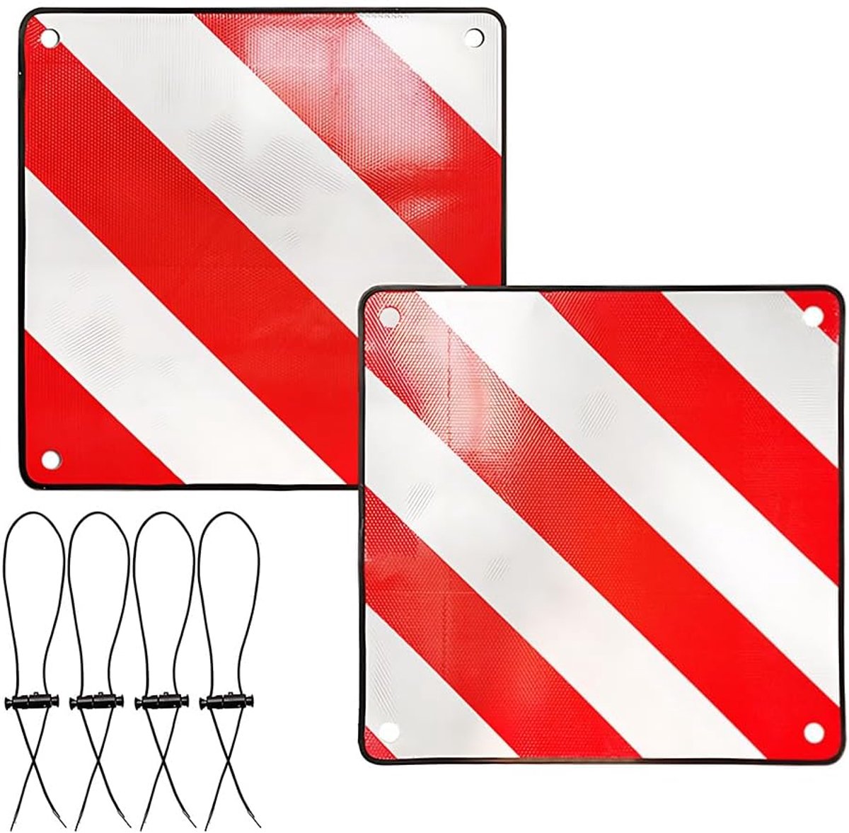 SnelShoppen - 2-in-1 Waarschuwingsbord Italië en Spanje, 50 x 50 cm Aluminium Fietsendrager met 4 Spankabels, Reflecterend Waarschuwingsbord voor Camp