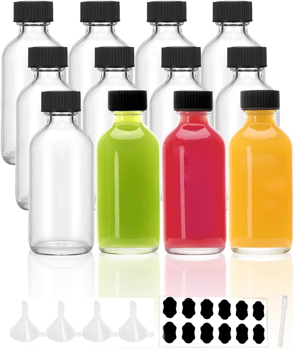 Kleine Flessen Set van 12 - 60 ml Glazen Mini Shot Flessen met Trechter en Etiketten