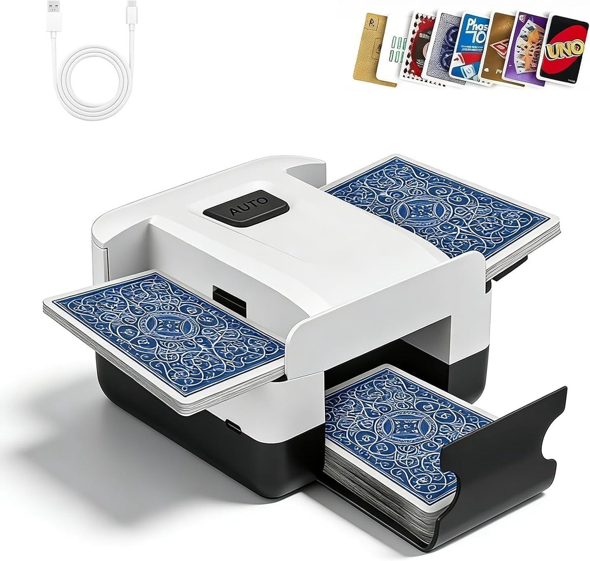 SnelShoppen - Elektrische Kaartenmixer - Automatische Mengmachine voor 1-2 Decks - Geluidsarm en Handig voor Fase 10, Texas Hold'em, UNO en Blackjack