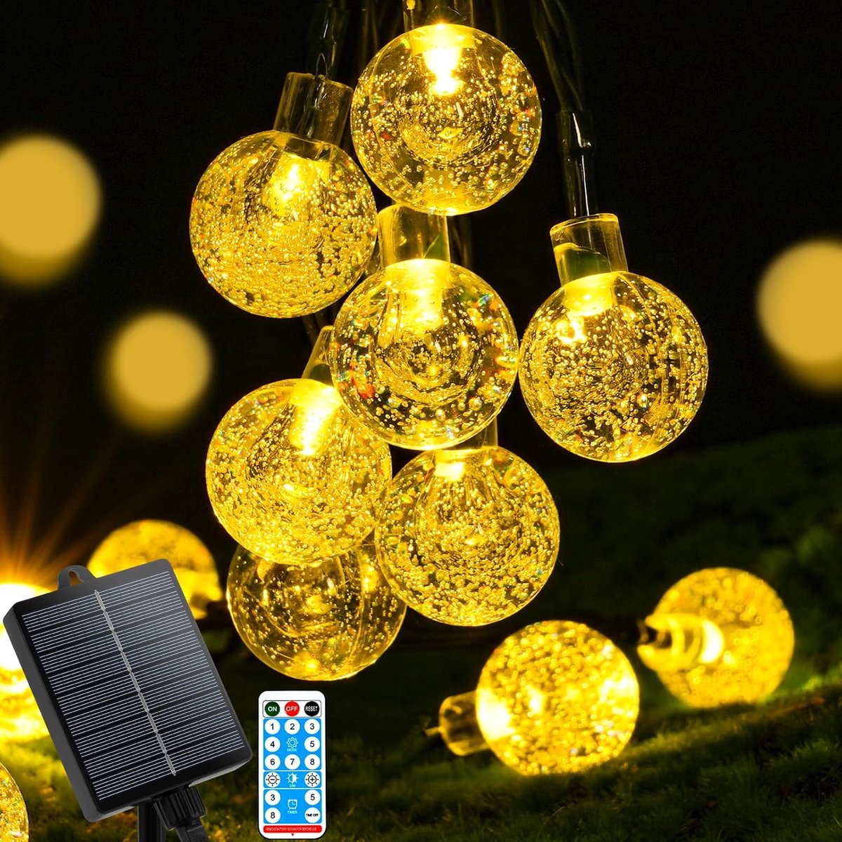 SnelShoppen - Lichtsnoer op Zonne-energie 11m met 60 LED's - Weerbestendig Lichtketting voor Tuin, Balkon, Terras en Feestdagen - 8 Verlichtingsmodi I