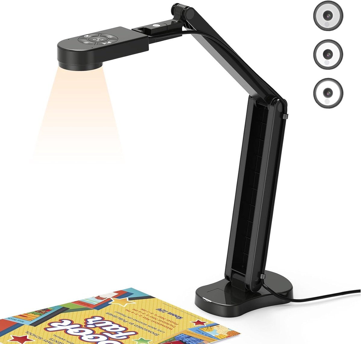 SnelShoppen - 8MP Documentcamera en 4K Webcam met A3-formaat, LED-verlichting, Opvouwbaar, Dubbele Microfoons voor Mac OS, Windows, Zoom, OBS - Zwart