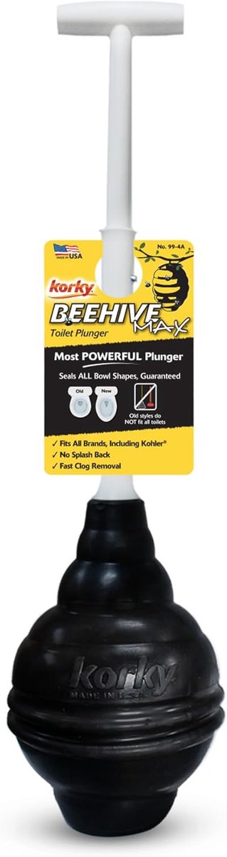 Thijox - BeehiveMAX Toiletzuiger - Zwart - Hoogwaardige Toilet Plunger voor Hoog Rendement Toiletten - Effectieve Afvoerreiniger - Geschikt voor Oude