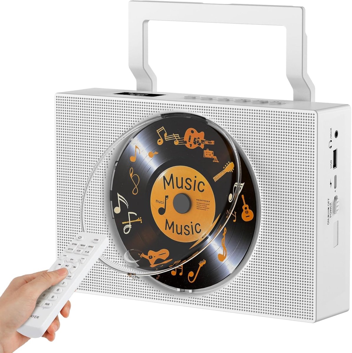 SnelShoppen - Draagbare CD-speler met Bluetooth, FM-radio, USB, AUX, hooftelefoonaansluiting en afstandsbediening - Perfect voor thuis, tuin, camping