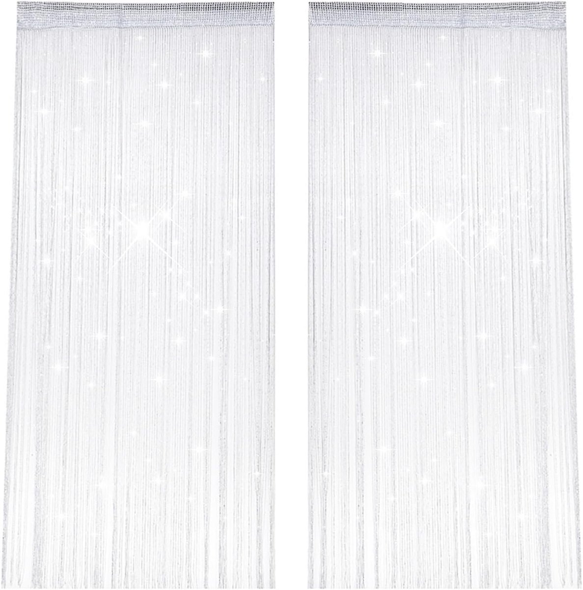 SnelShoppen - 2 Stuks Draadgordijnen 100x200 cm Wit Glanzend met Kwastje, Scheurbestendig Vliegengordijn voor Buiten, Ruimteverdeler voor Bruiloft, Ko