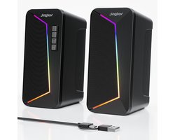 SnelShoppen - PC-luidsprekers USB-C/Bluetooth met Volumeregelaar, Kleurrijke LED-verlichting voor Laptop, Smartphone, Desktop | Ideaal voor Feest, Gam