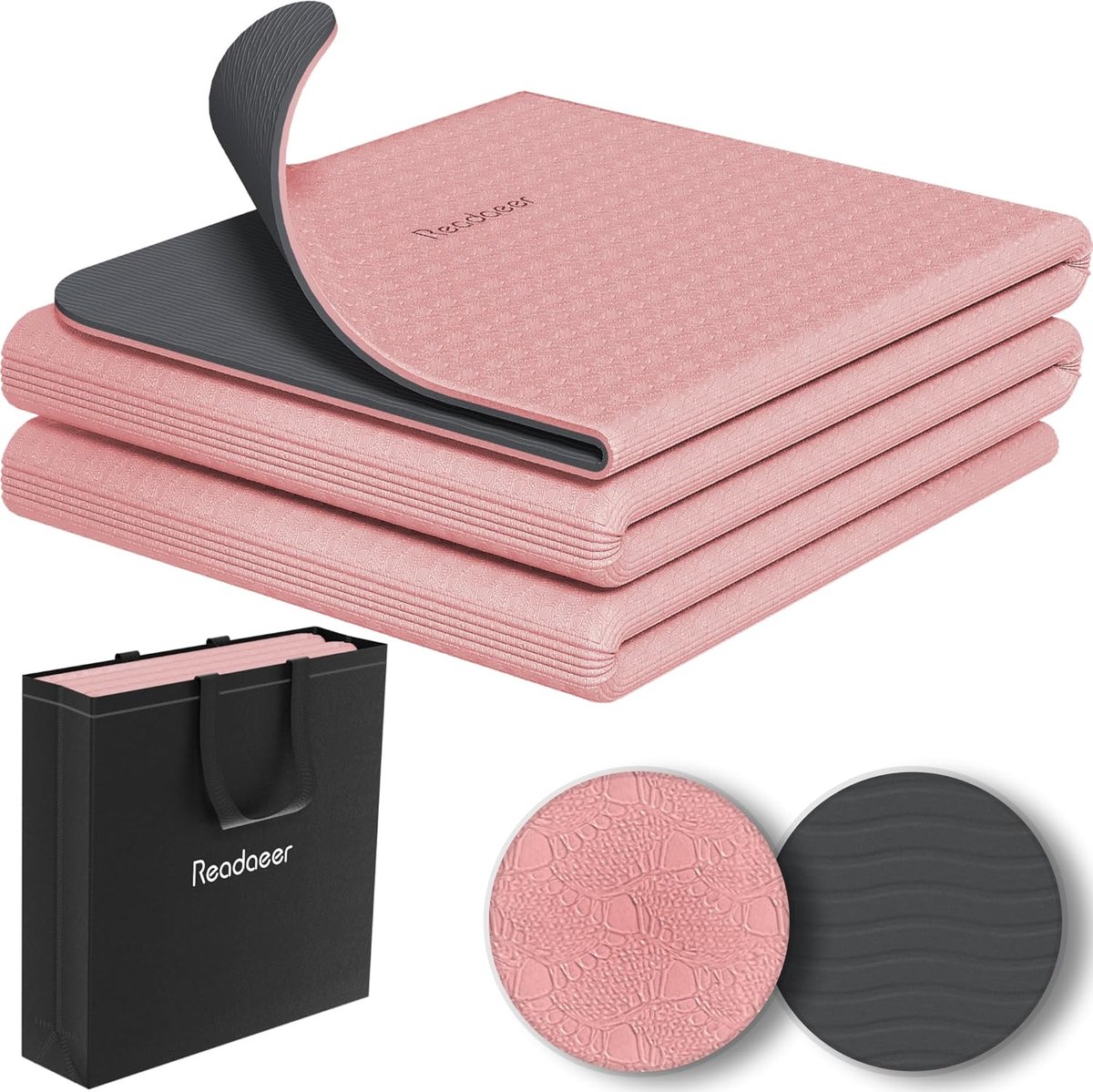 SnelShoppen - Opvouwbare Yogamat voor Onderweg, Tweekleurige Antislip TPE-Oefenmat 6 mm Dikte met Draagtas, Ideaal voor Yoga, Pilates, Fitness, 183 cm