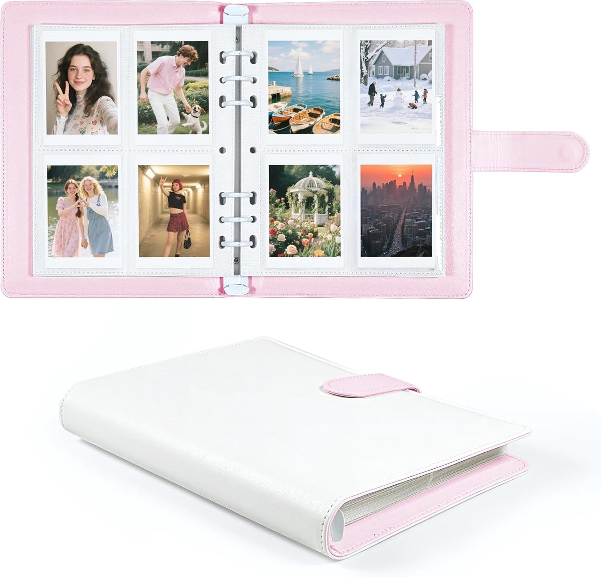 SnelShoppen - Fotoalbum voor 200 foto's 2x3 inch - Navulbaar PU-leren album - A5 Kpop fotokaarthouder met 30-pack 4-vaks inlegpagina's - Geschikt voor