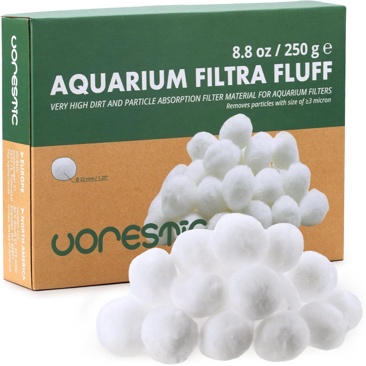 SnelShoppen - Aquarium Filtra Fluff, Filterwatten & Filterspons voor Kristalhelder Water, Filtermateriaal 250 gram Ø32 mm voor Aquariums