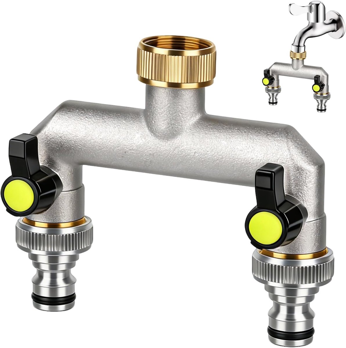 SnelShoppen - Mineup Waterverdeler Messing 3/4 inch, 2-weg Tuinslangsplitter met 2 Kogelkranen, Slangkoppeling voor Tuin, Tuinaccessoires, Tuinieren
