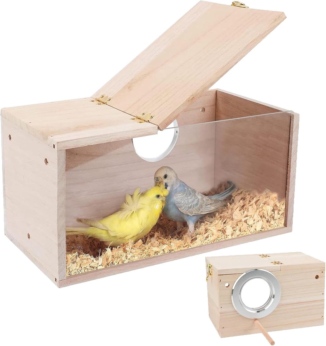 SnelShoppen - Transparante Nestkast voor Parkieten, Natuurlijk Hout, Geschikt voor Liefdesvogels, Elparakeet, Papegaaien, Vogelhuisje voor Binnen en B