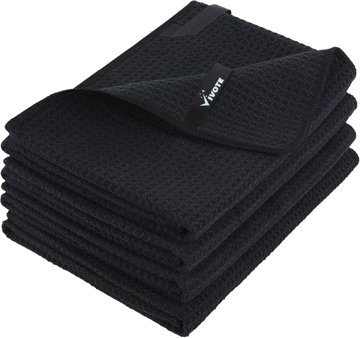 Thijox - Microvezeldoeken Wafel Keukendoeken 50x70cm, 4 Stuks, Zwart, Premium Absorberend, Pluisvrij en Krasvrij, Ideaal voor Keuken en Huishouden