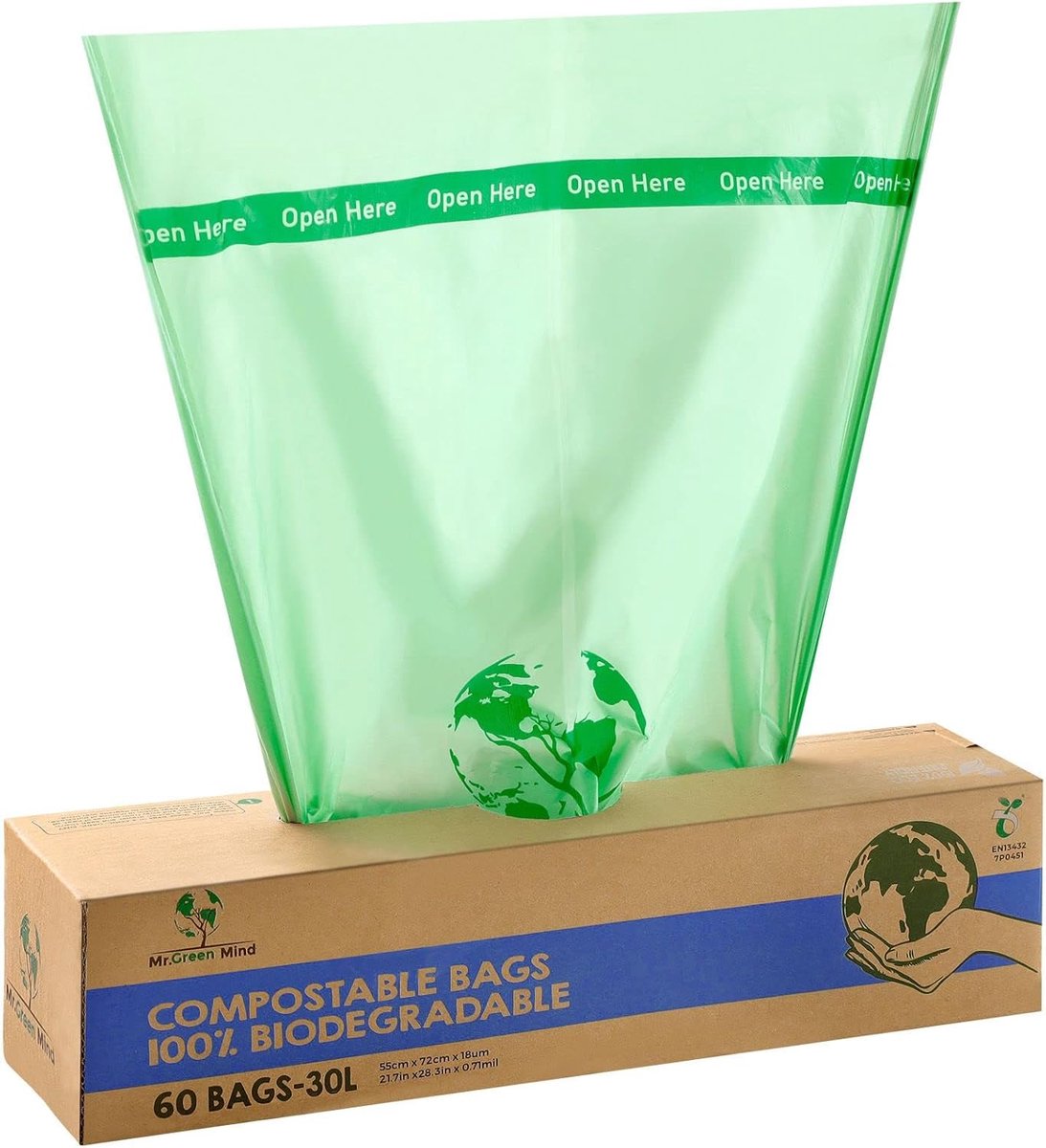 SnelShoppen - 30 Liter Biozakken - 60 Stuks Biologisch Afbreekbare Vuilniszakken - Composteerbaar - 72x54cm - GFT Afvalzakken met Dispenser - Duurzaam