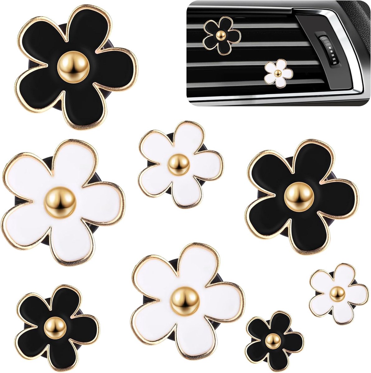 Thijox - 8 Stuks Madeliefjes Bloem Auto Luchtverfrisser Clip - Interieur Decoratie voor Vrouwen - Aromatherapie Etherische Olie Diffuser Accessoires -