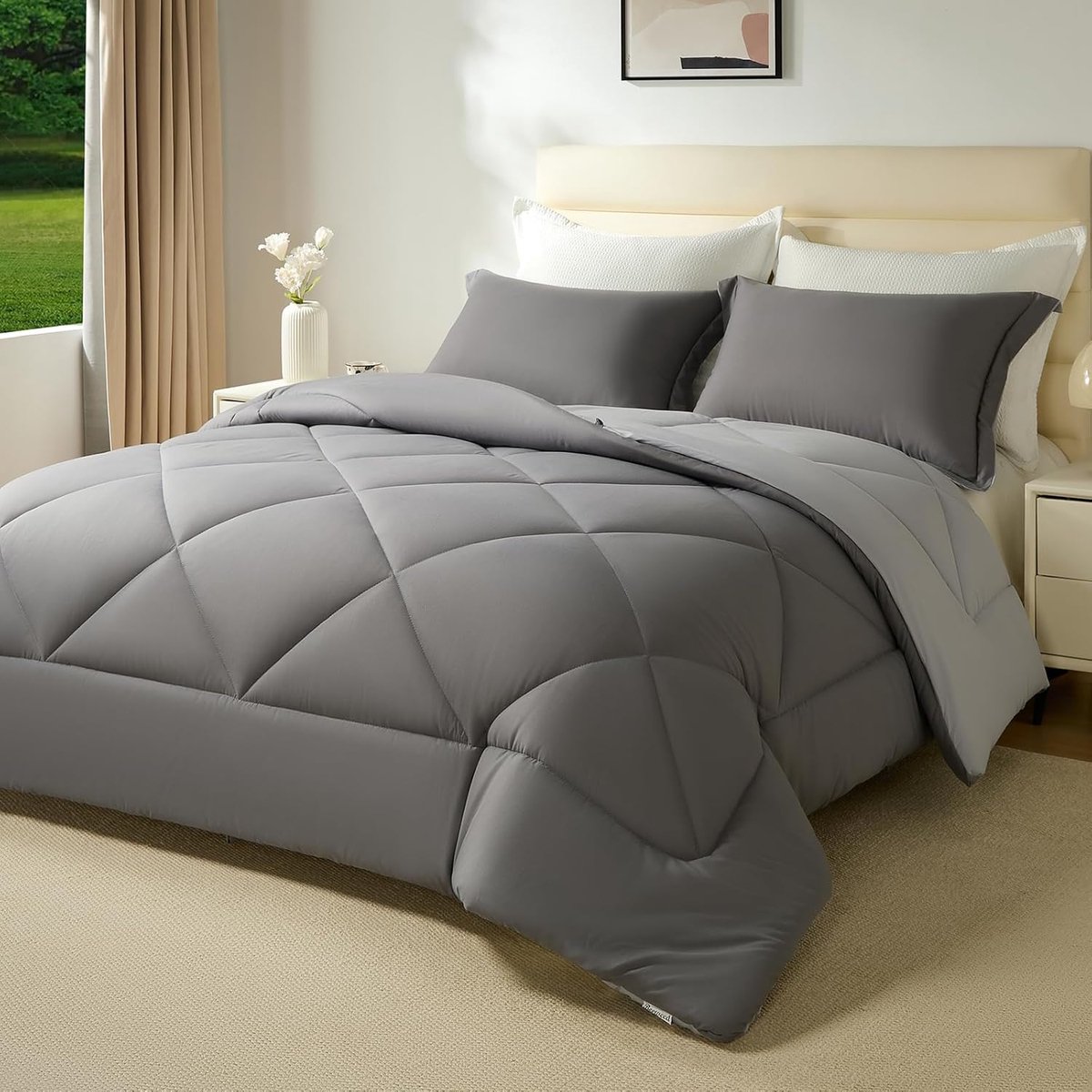 SnelShoppen - Dekbed zonder Overtrek 200 x 200 cm - Gewatteerd Winterdekbed Microvezel met 2 Kussenslopen 40 x 80 cm - Oeko-Tex Kwaliteit, Omkeerbaar,