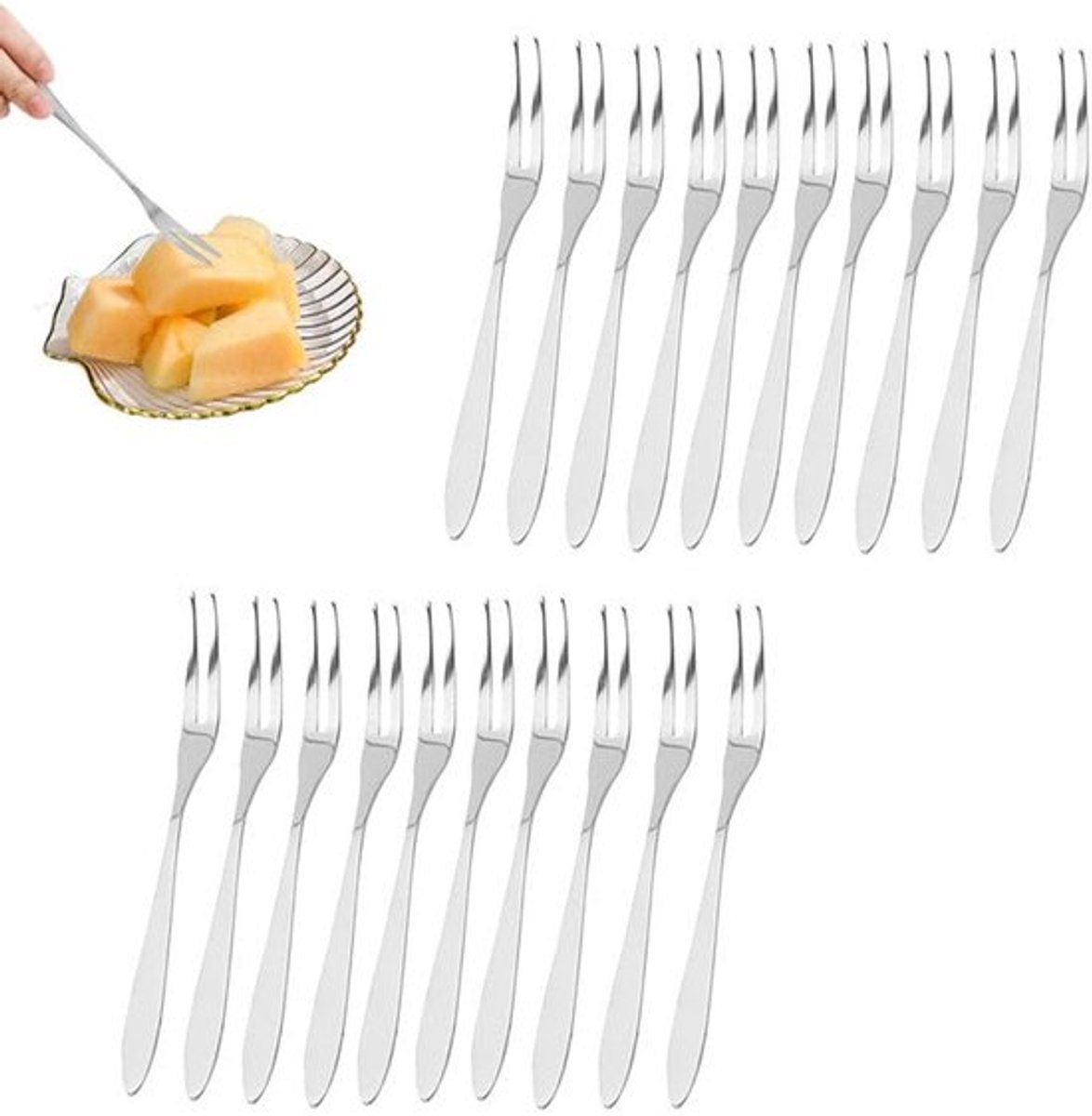 Roestvrijstalen fruitvorken 20 stuks - Mini-cocktailvorken met lange steel - Zilverwerk voor desserts