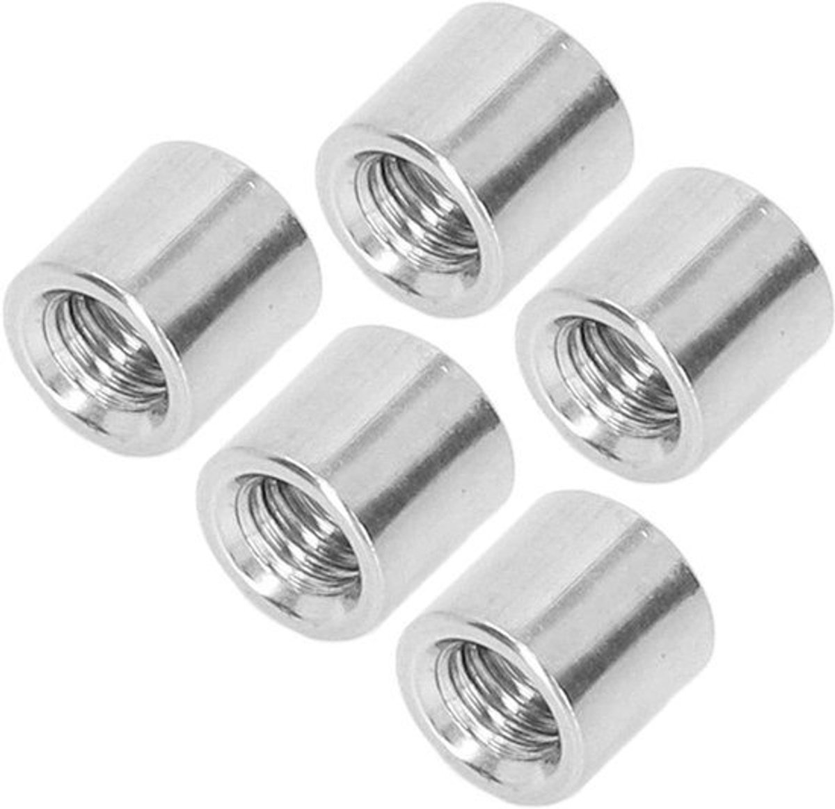 Ronde koppelmoer M5x0.8 Vrouwelijk draad 8mm lengte 304 roestvrijstalen ronde stangmoeren connector zilver - Pakket van 50 stuks