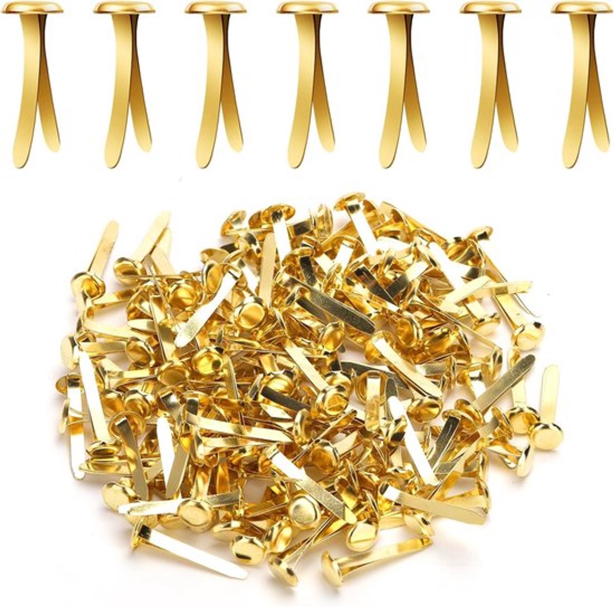 150 stuks Papierklemmen voor Creatieve Projecten - 8x25mm Gladde Ronde Kop Splitpennen - Brads en Papierfixings voor scrapbooks en fotomuren (Goud)