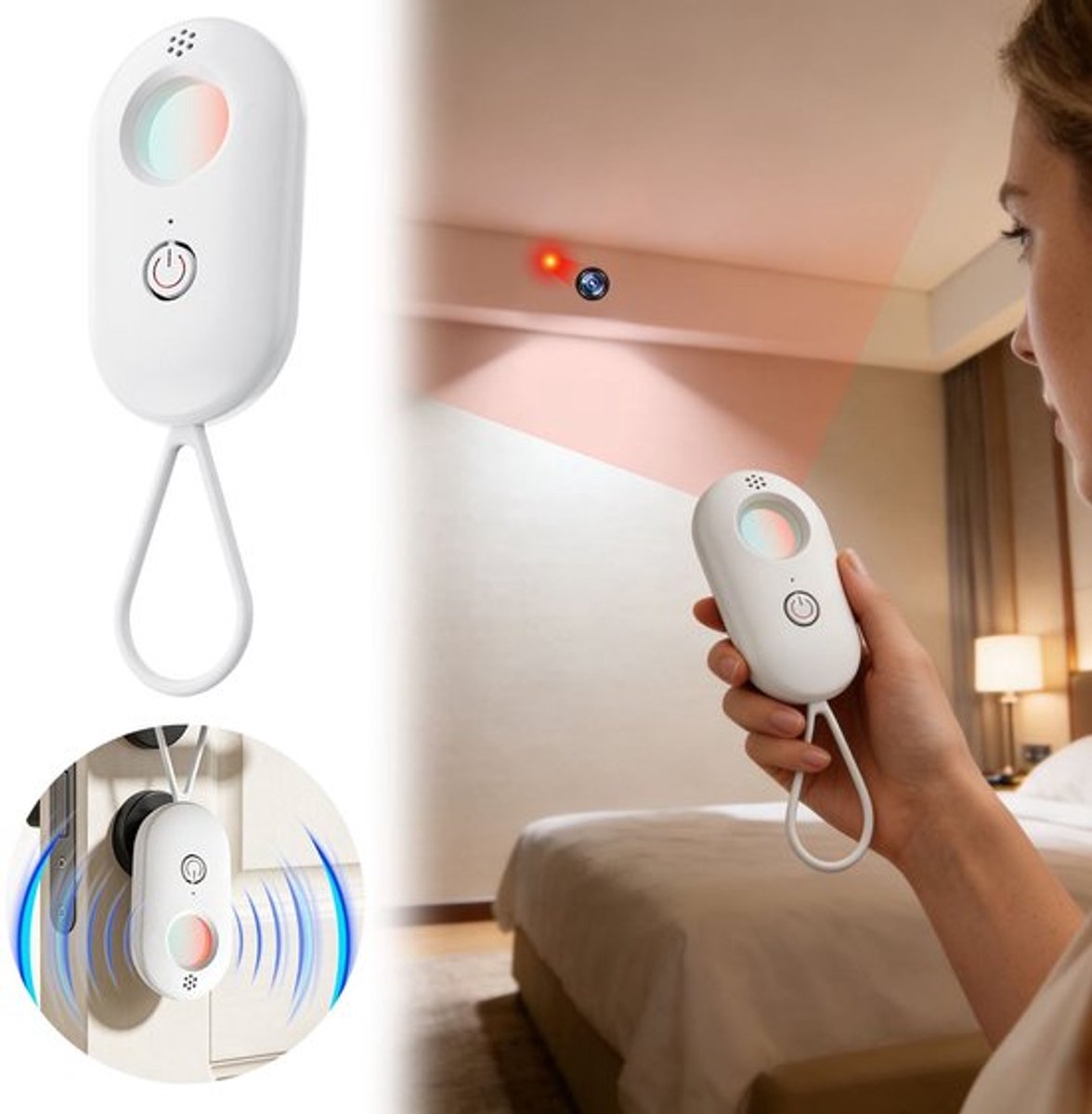 Cameradetector, infraroodalarm, anti-spionagecamera en anti-gluurcamera, voor op reis - wit