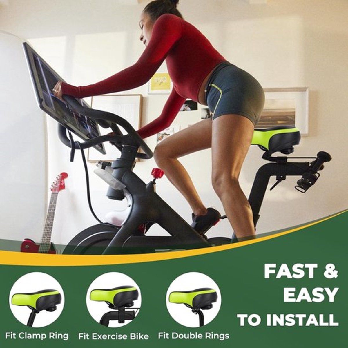 Fietszadelkussen van traagschuim Geschikt voor mannen en vrouwen - Waterdicht fietszadel met comfortabele kunstleren bekleding, universele pasvorm Geschikt voor racefietsen, hybride fietsen en forenzenfietsen（26*21cm）