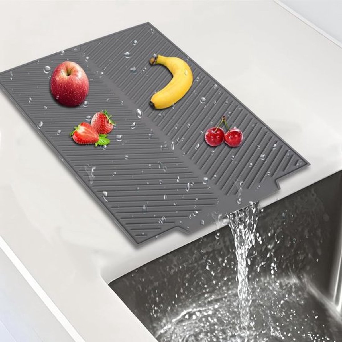 Afdruipmat keuken lichtgrijs 43 x 34 cm silicone opvouwbaar hittebestendig snelle afvoer drogen borden