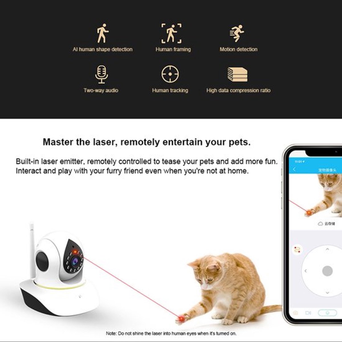 WiFi-camera Binnen IP-camera Huisdiermonitor 360° PTZ Huisbeveiliging Bewaking Bewegingsdetectie（Geen geheugenkaart meegeleverd）