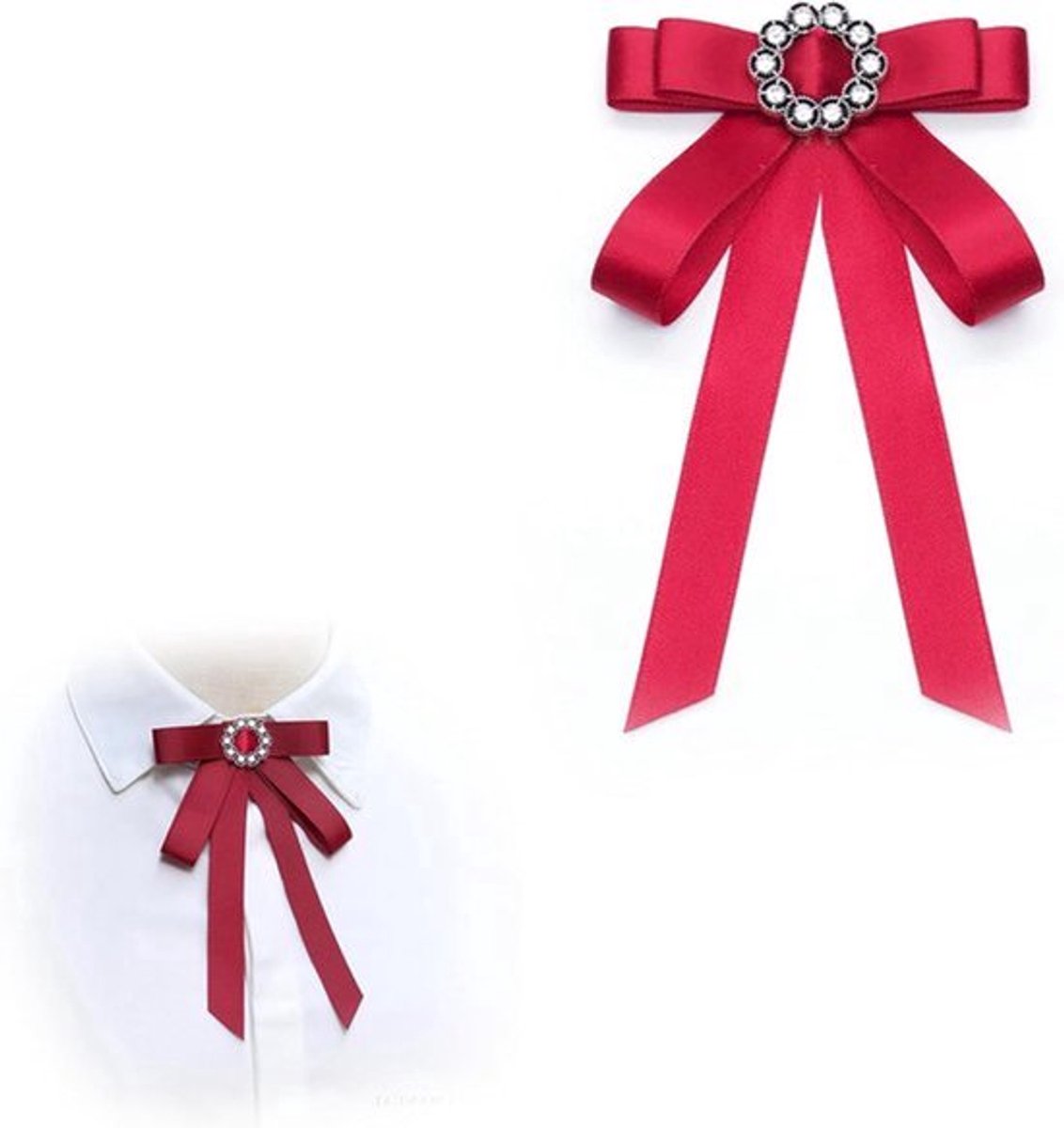 Strikbroche met strass vlinderdas en parel boog - Vintage band broches voor dames