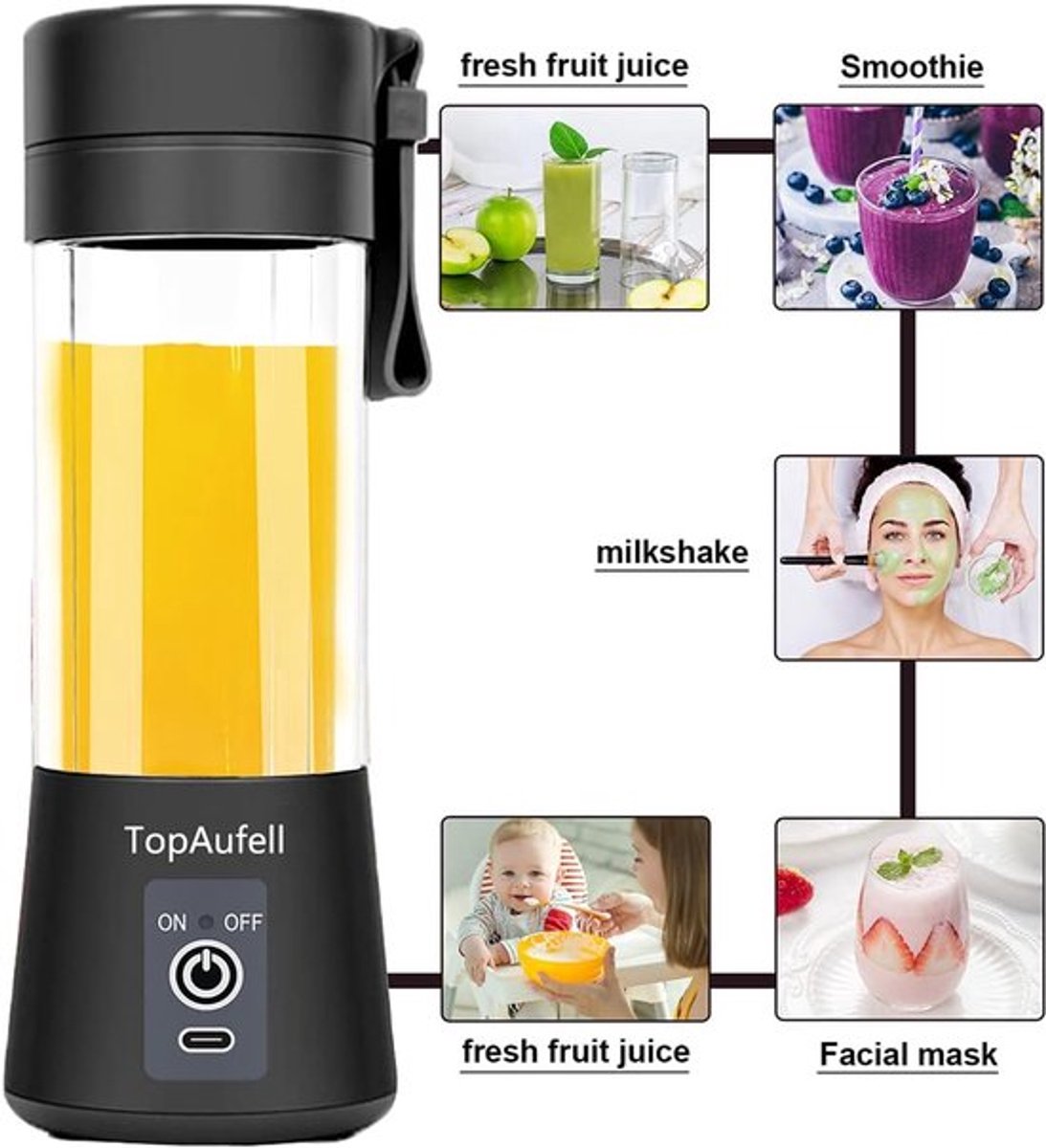 Blender - Mini Blender - Smoothie Maker - Oplaadbare mini Blender - Portable Blender - Fruitpers - Zwart