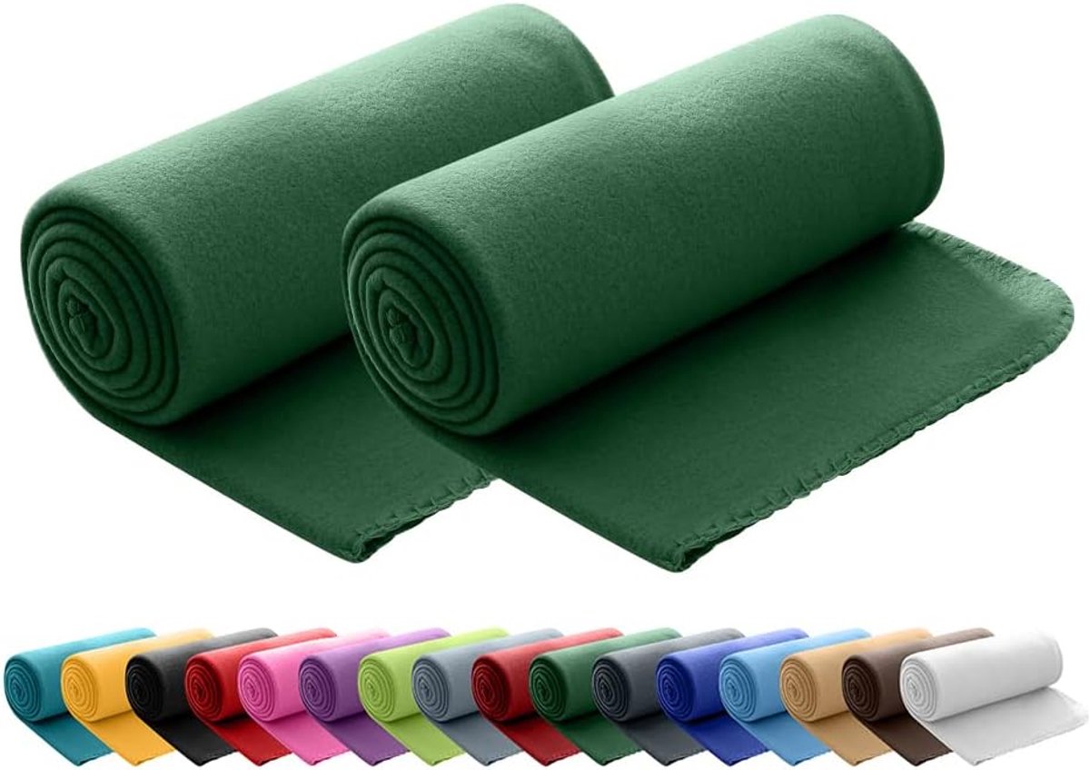 Thijox - Set van 2 Polar-fleecedekens 130 x 160 cm - Donkergroen/Groen - ÖkoTex, Lichte en Zachte Dekens met Anti-Pluisstiksel - Perfect voor Thuis, K