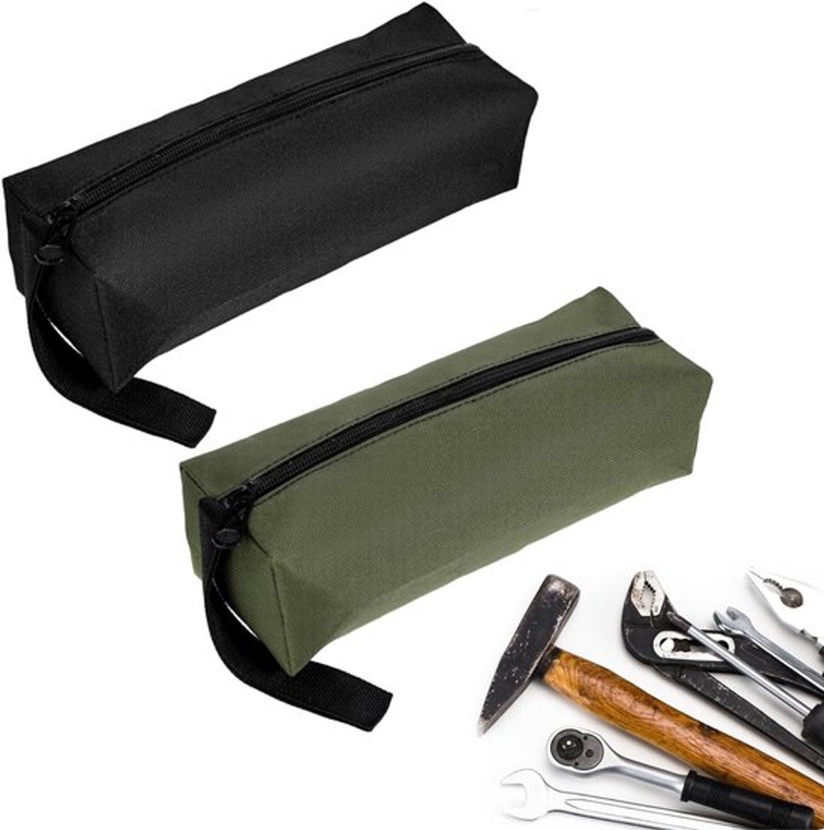 2-pack - gereedschapstassen - canvas gereedschapstas met rits - stevige multifunctionele gereedschapstas - waterdicht gereedschapsta - zwart en groen