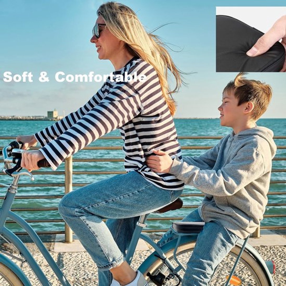 Fietszadelkussen voor achterop de fiets - Mountainbikezadel - Fietsaccessoires - Zadelaccessoires - Geschikt voor fietsen met een achterop de fiets - Mountainbikes - Zwart - 30*15*3,5 cm