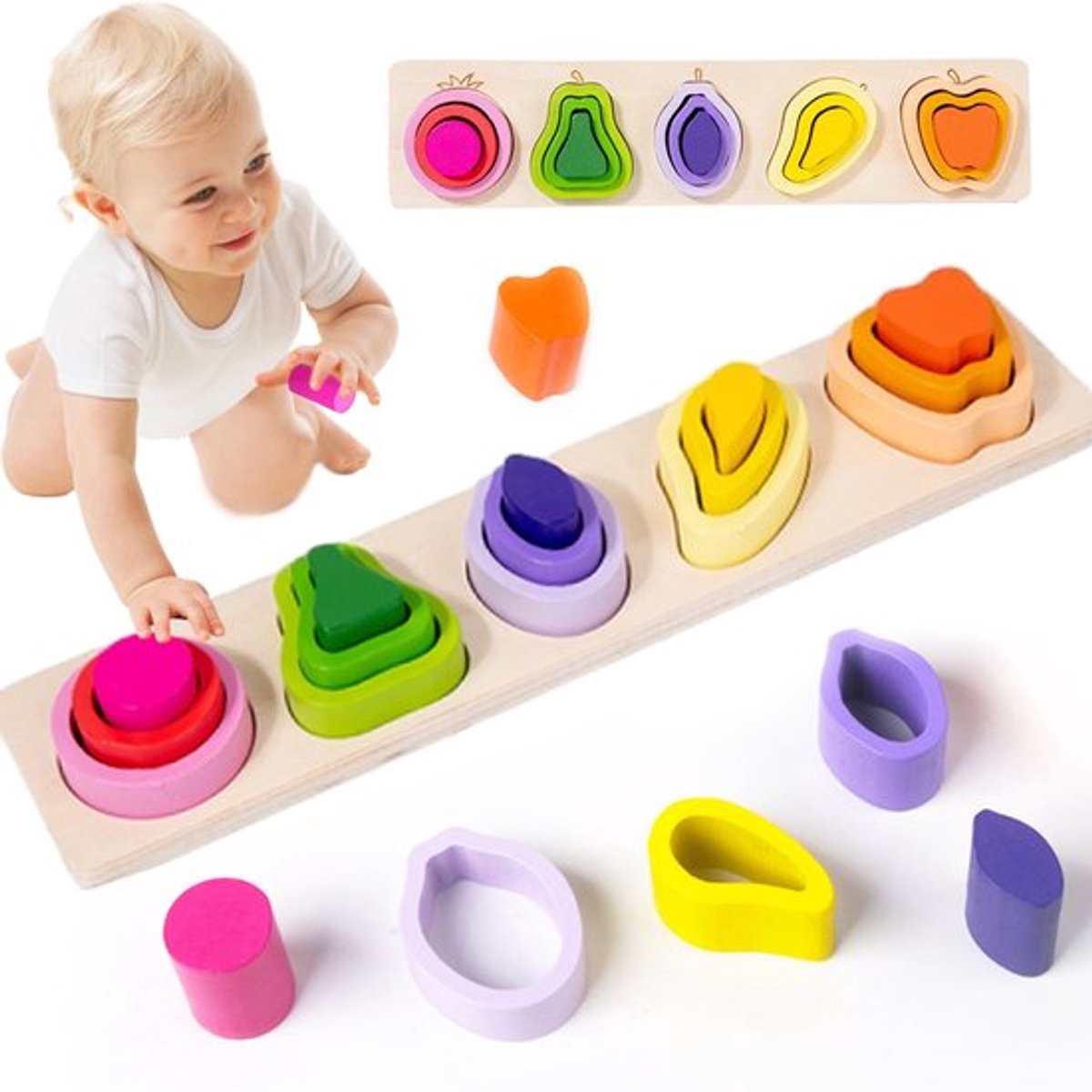 Montessori speelgoed en cadeaus, geschikt voor kinderen van 1-4 jaar, houten sorteer- en stapelspeelgoed, educatief speelgoed voor peuters van 1-3 jaar, geschikt voor zowel jongens als meisjes.