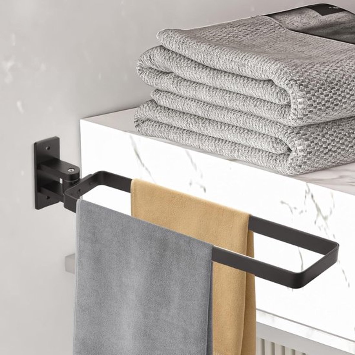 Handdoekhouder 180° draaibaar voor badkamer - Dubbele stang wandhouder van aluminiumlegering - Eenvoudige installatie - 33 cm - Grijs