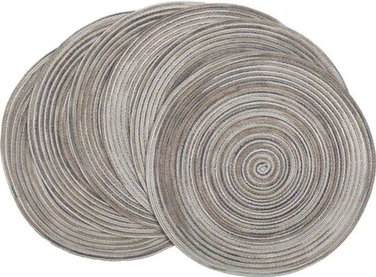 Ronde katoenen placemats, grijs, gemakkelijk te onderhouden, wasbaar, ronde geweven placemats, 6-delige set, perfect voor keukens, eettafels, feestjes en decoratie.