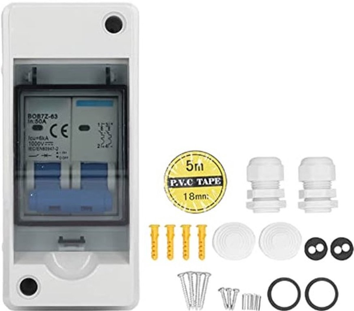 50 Amp 1000V 2 Polige DC Afsluiter met IP65 Waterdichte Verdeeldoos, Zonne-energie Afsluiter voor Zonne-energiesysteem en RV