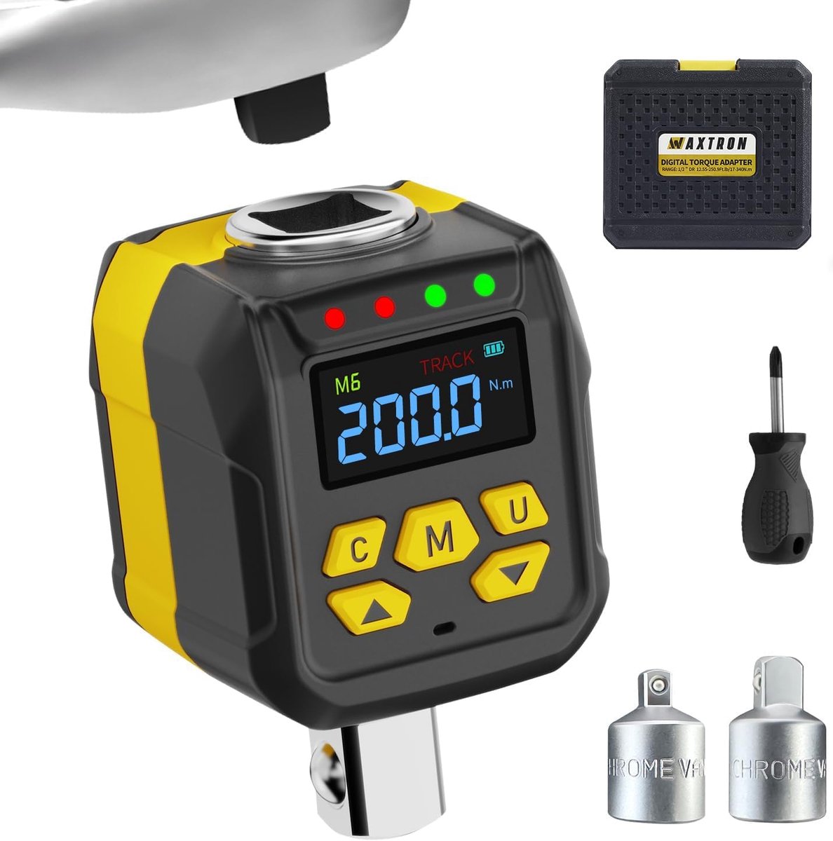 SnelShoppen - Digitale Draaimomentadapter 1/2 inch - 6-200 Nm - 3-delige Momentsleutel Adapterset met 3/8 inch en 1/4 inch Dopsleuteladapter voor Auto