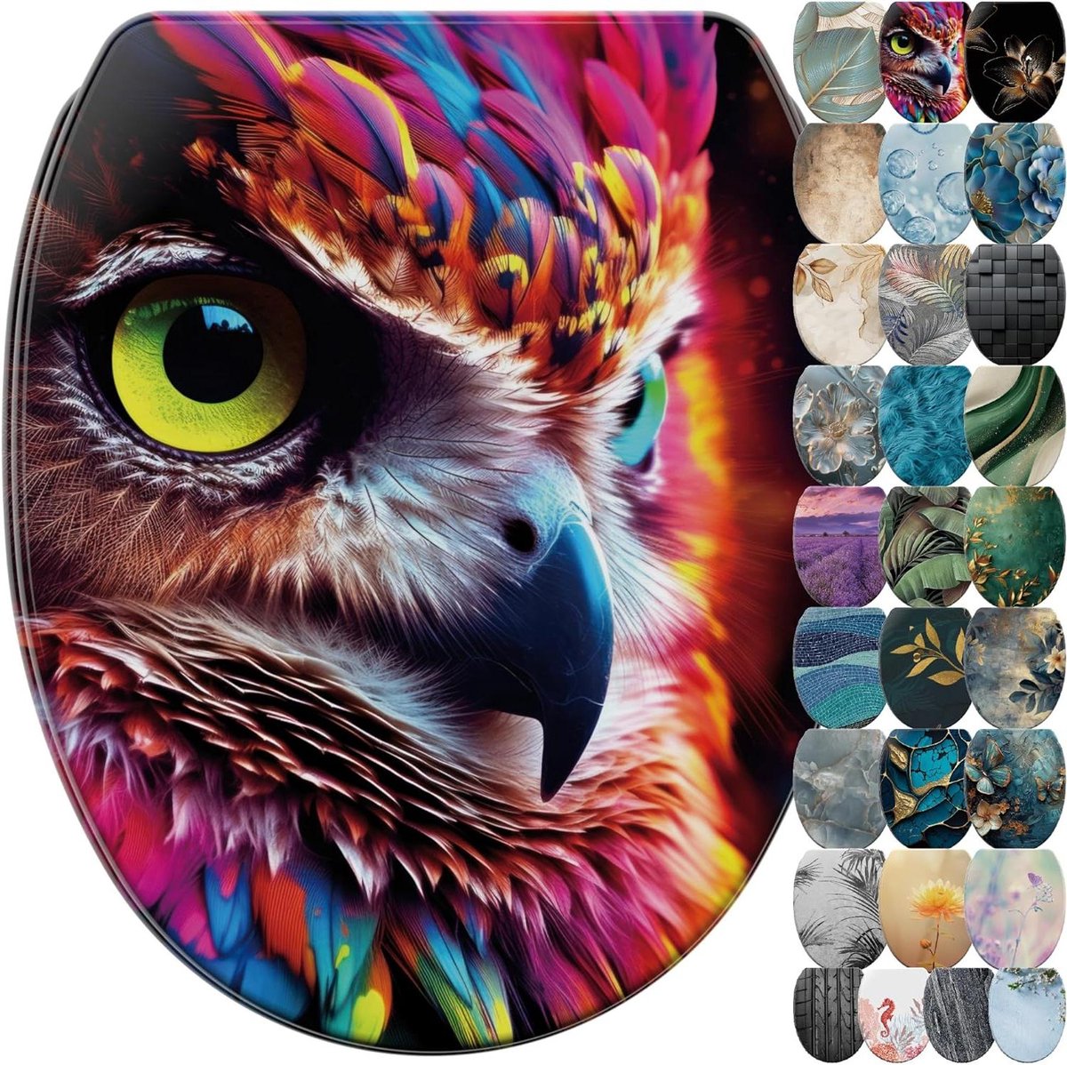 Toiletbril met soft closing - Zachte sluiting - Comfortabel zitten - Eenvoudige montage - 48x37.7 cm - Veelkleurig