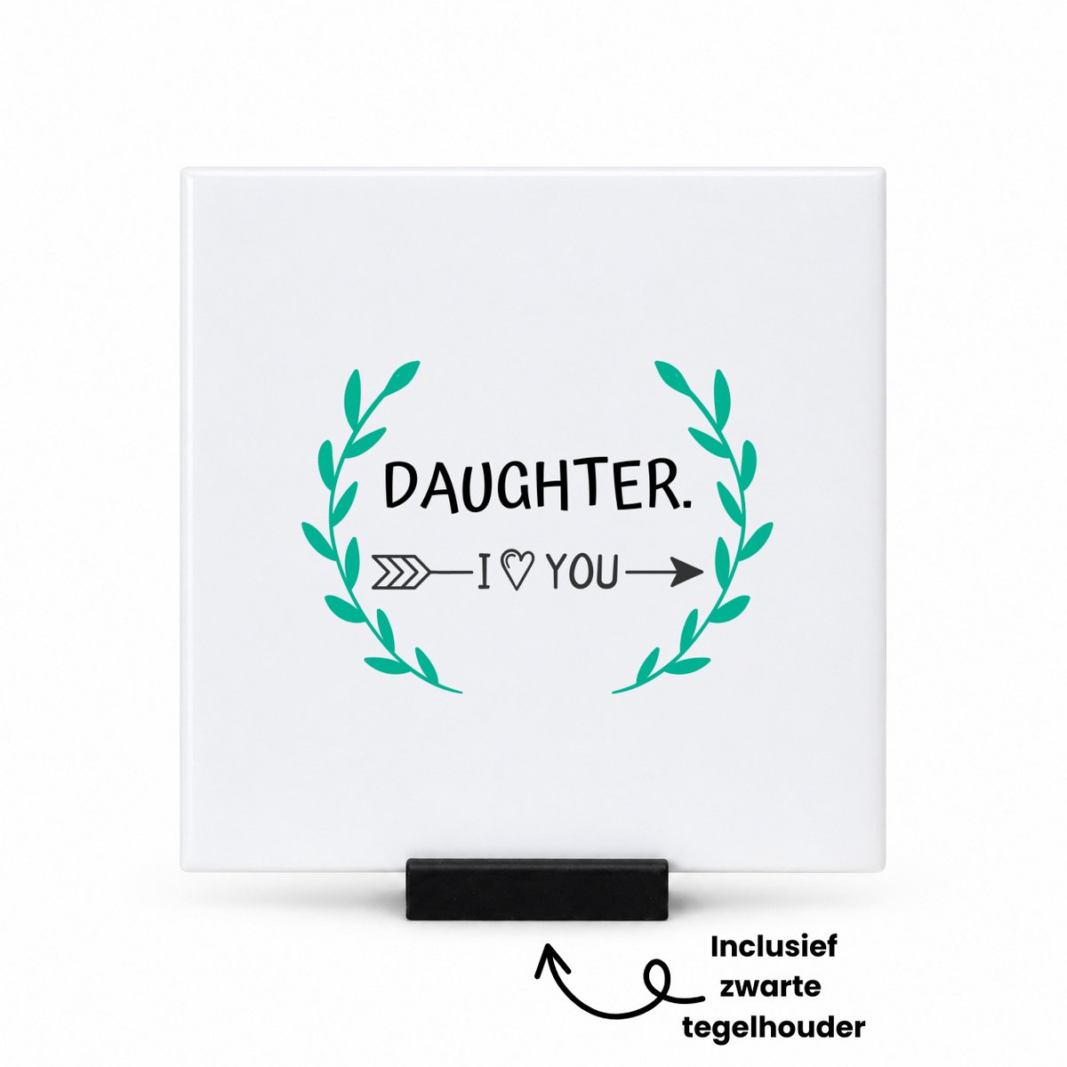 Hacebo daughter I love you tegeltje met tegelhouder - Dochter - de liefste dochter - tegeltjes met tekst - verjaardag - cadeautje voor dochter - dochter artikelen - kado - geschenk - spreuktegels - 10.8x10.8 CM Wit