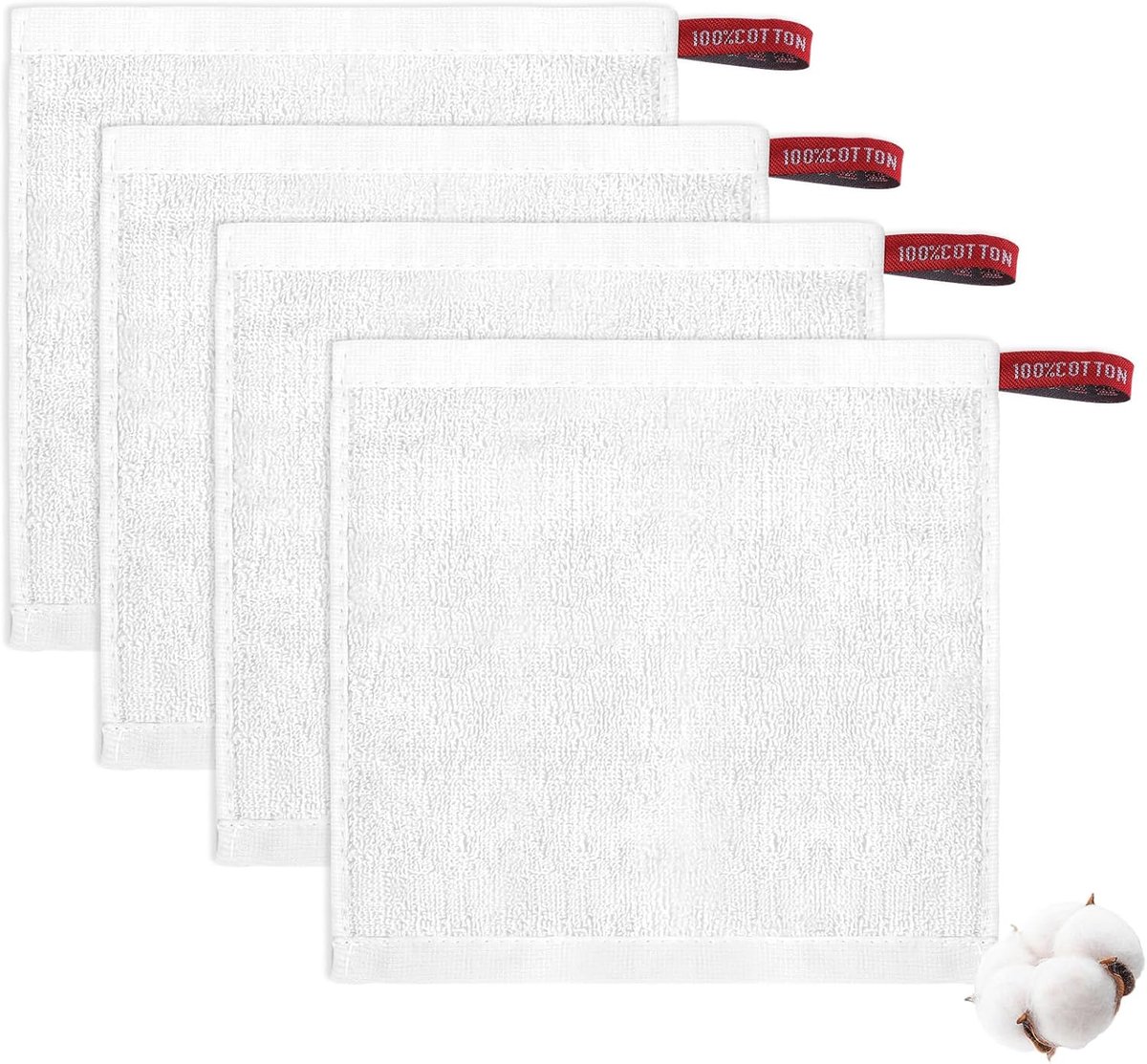 SnelShoppen - Cotton Make-Up Cloth 20x20 cm Set van 4 - Wasbare, Herbruikbare, Hypoallergene Gezichtsdoekjes van Katoen - Zachte, Vierkante Wasklokken