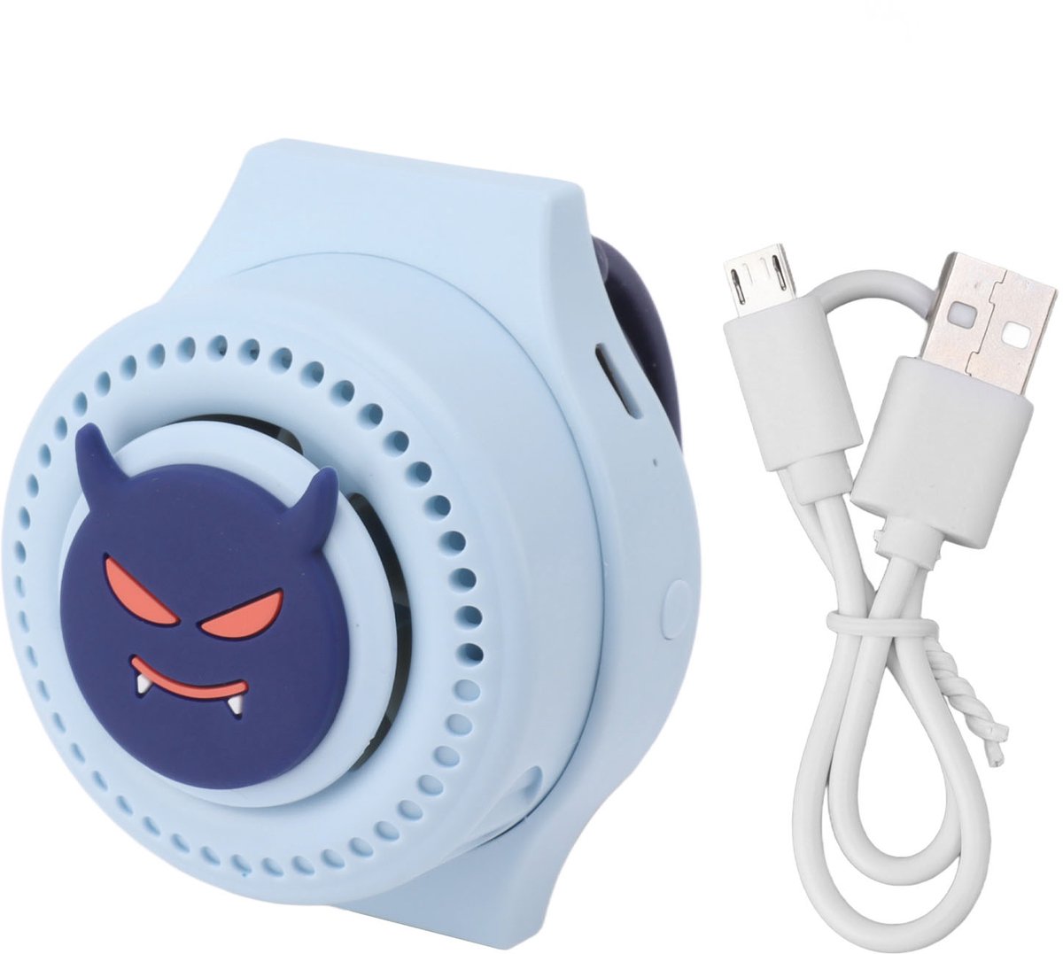 Mini-horlogeventilator (cartoonstijl) – USB-oplaadbaar, compact en stil, voor kinderen (binnen, buiten, kantoor, reizen)