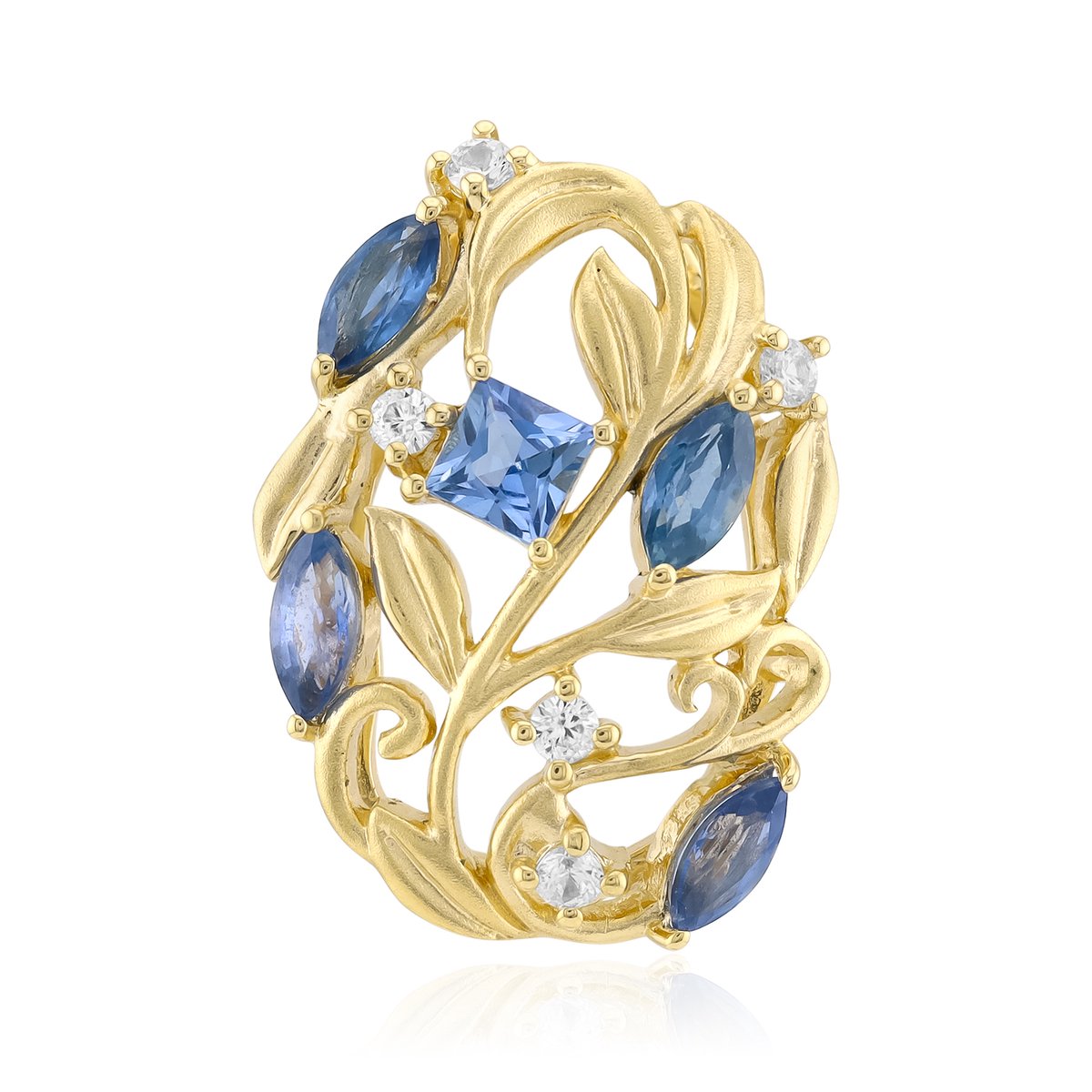 Cavill - 9K Geelgouden Hanger met 1,047 ct Tulear Blauwe Toermalijn - Marquise & Princess Geslepen Edelstenen - Bloem & Zirkonen