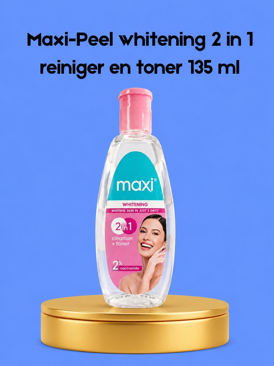Maxi Peel Whitening 2-in-1 Cleanser & Toner – 135 ml – Verhelderende & Reinigende Huidverzorging – Verwijdert Onzuiverheden, Egaliseert de Huidtint & Hydrateert – Voor een Gladde, Stralende & Gezonde Huid