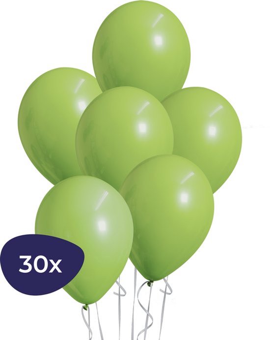 Boeket van 30 lichtgroene ballonnen met lint.