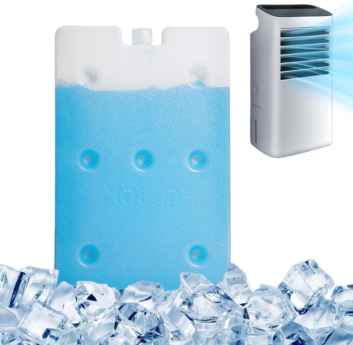 Koelelement Luchtkoeler - Koelblok Ventilator - Langdurig Koelen - Herbruikbaar en Draagbaar - 600 ml - Wit