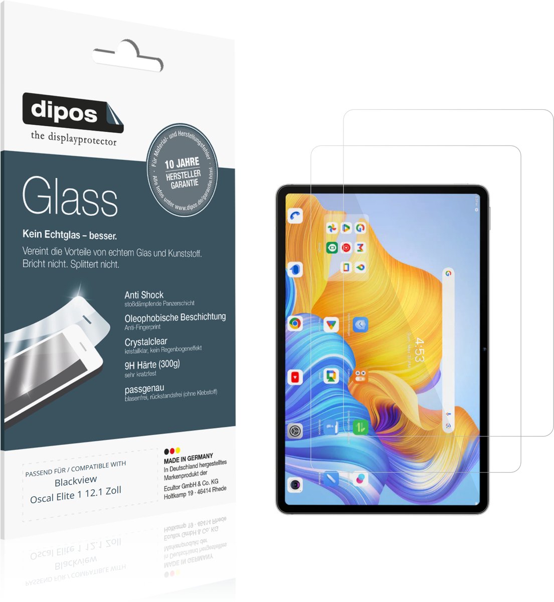 dipos – 2x Pantserfolie geschikt voor Blackview Oscal Elite 1 12.1 Zoll | 9H Screenprotector