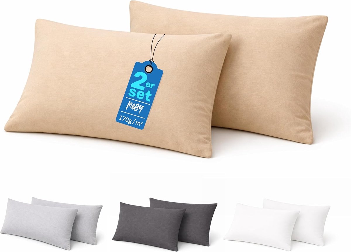 SnelShoppen - Kussenhoezen Set van 2 - 100% Katoen Jersey, Ultra Zacht & Ademend, 170 g/m² - Kussenslopen met Verborgen Rits, Eenvoudig Onderhoud & Hu