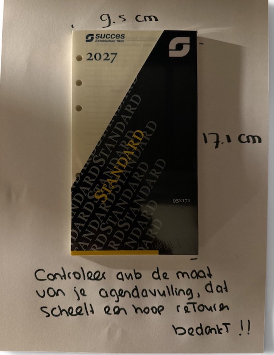 Succes Agendavulling 2027 STANDAARD - Kalendergedeelte Creme papier Standaard 1 week op 2 pagina's