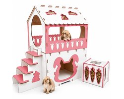 Konijnenhok – Cavia Kooi – Konijnenhok Binnen – Konijnenkooi – Cavia Hok – Konijnenhuis – Konijnenhok Groot – 2 Verdiepingen met Trap – Hooiruif – 70x45x65 cm