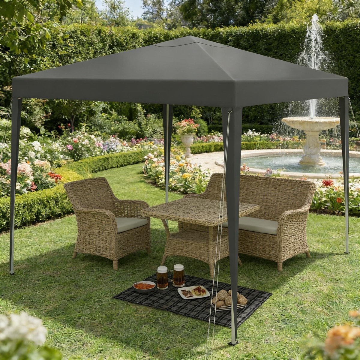 MIVRAY Partytent – 3 x 3 m Opvouwbaar En Hoogteverstelbaar – Oxford Stof En Metaal – Donkergrijs – Voor Tuin En Camping